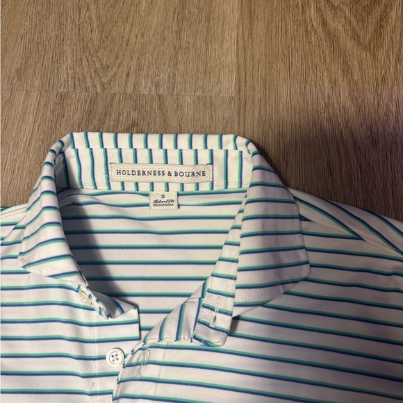 Holderness & Bourne Shirt Men's S Blue Striped The Saxton Golf Polo Short Sleeve - Picture 2 of 7